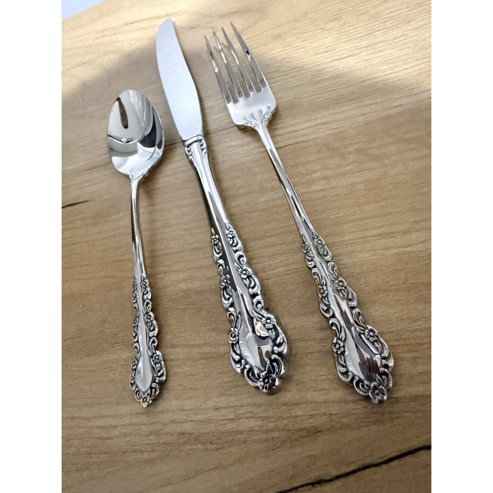 Set Of 3  Oneida Cube SHELLEY Stainless‎ Heirloom Knife Spook Fork NEW
